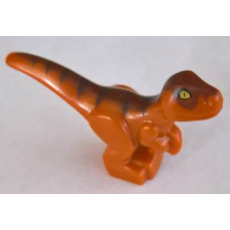 Dinosaur Baby Standing with Dark Brown Stripes, Reddish Brown Back and Yellow Eyes Pattern